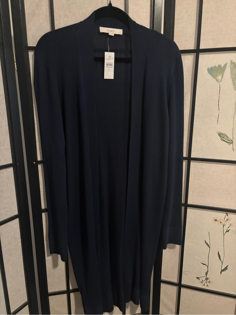 NWT LOFT Navy Ribbed Open-Front Cardigan